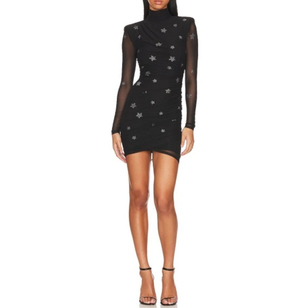 CINQ À SEPT 'Marlene' Crystal-Star Bodycon Mesh Mini-Dress, Black
